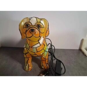Stained Glass Style Puppy Dog Table Lamp USB Powered Amber Iridescent